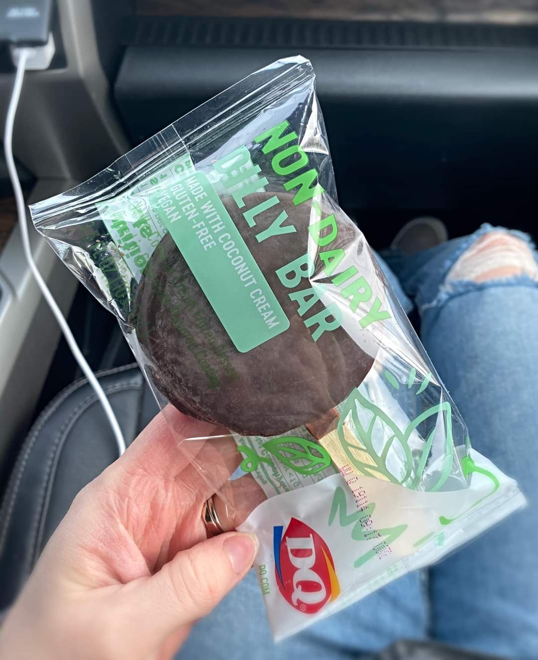 Person holding vegan Dilly Bar from DQ