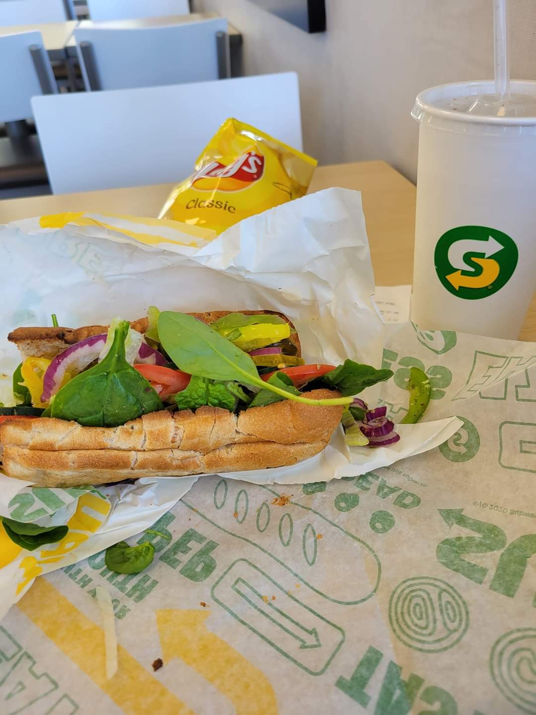 Vegan sandwich from Subway on table