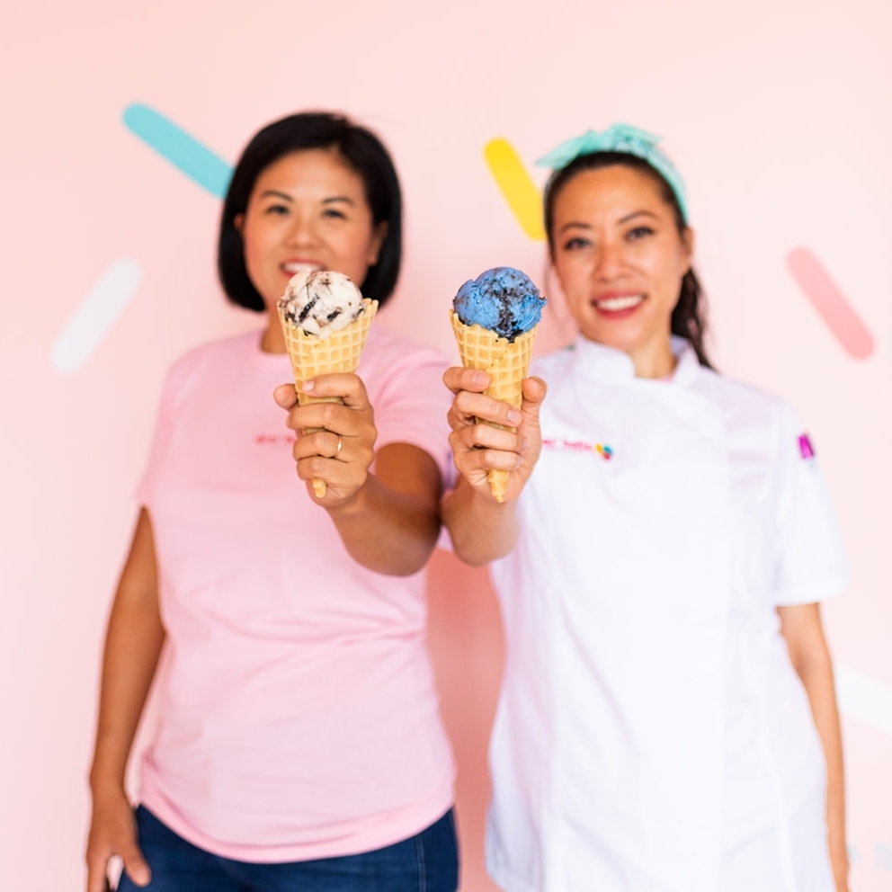 Dear Bella Creamery founders holding ice cream cones