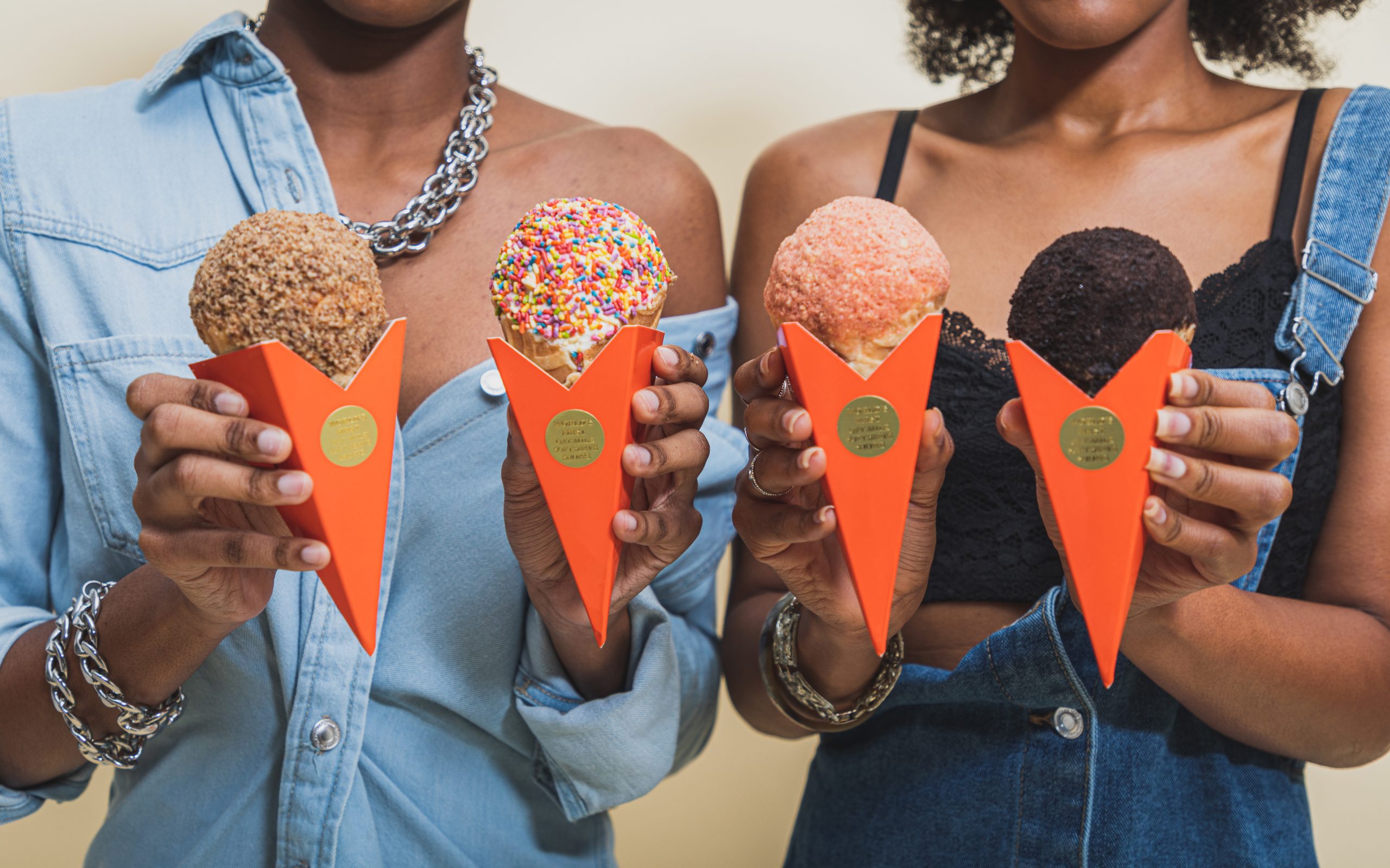 Four vegan ice cream cones from Whipped Urban Dessert Lab
