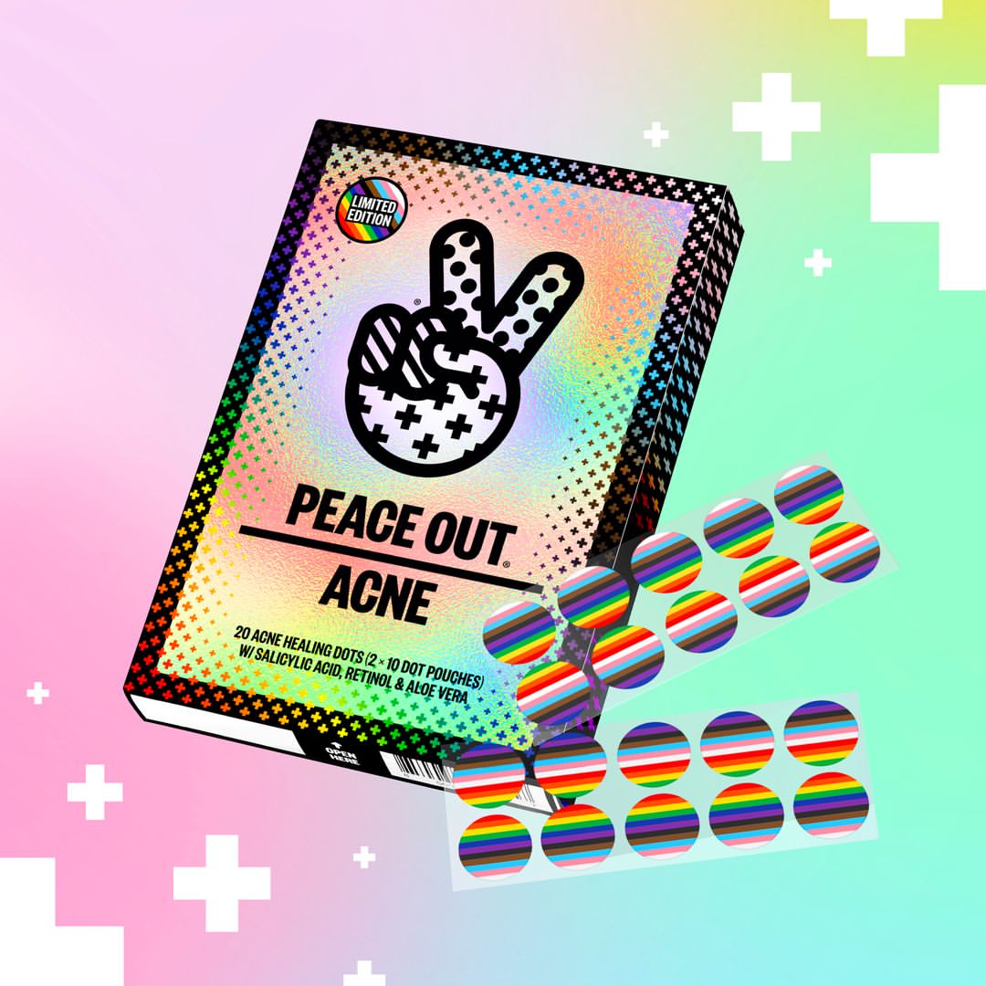 Peace Out Skincare product with rainbow background