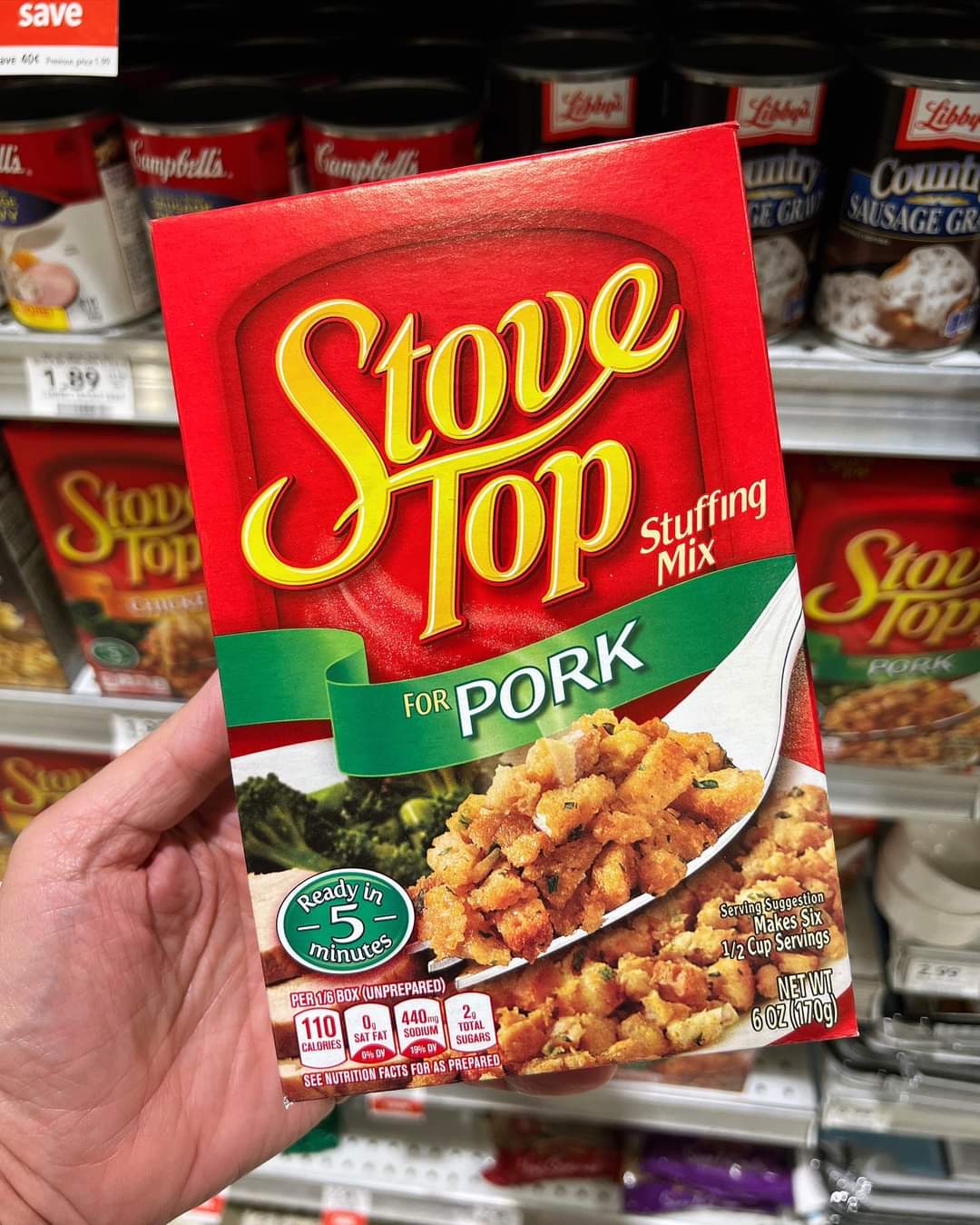 Person holding Stove Top vegan stuffing