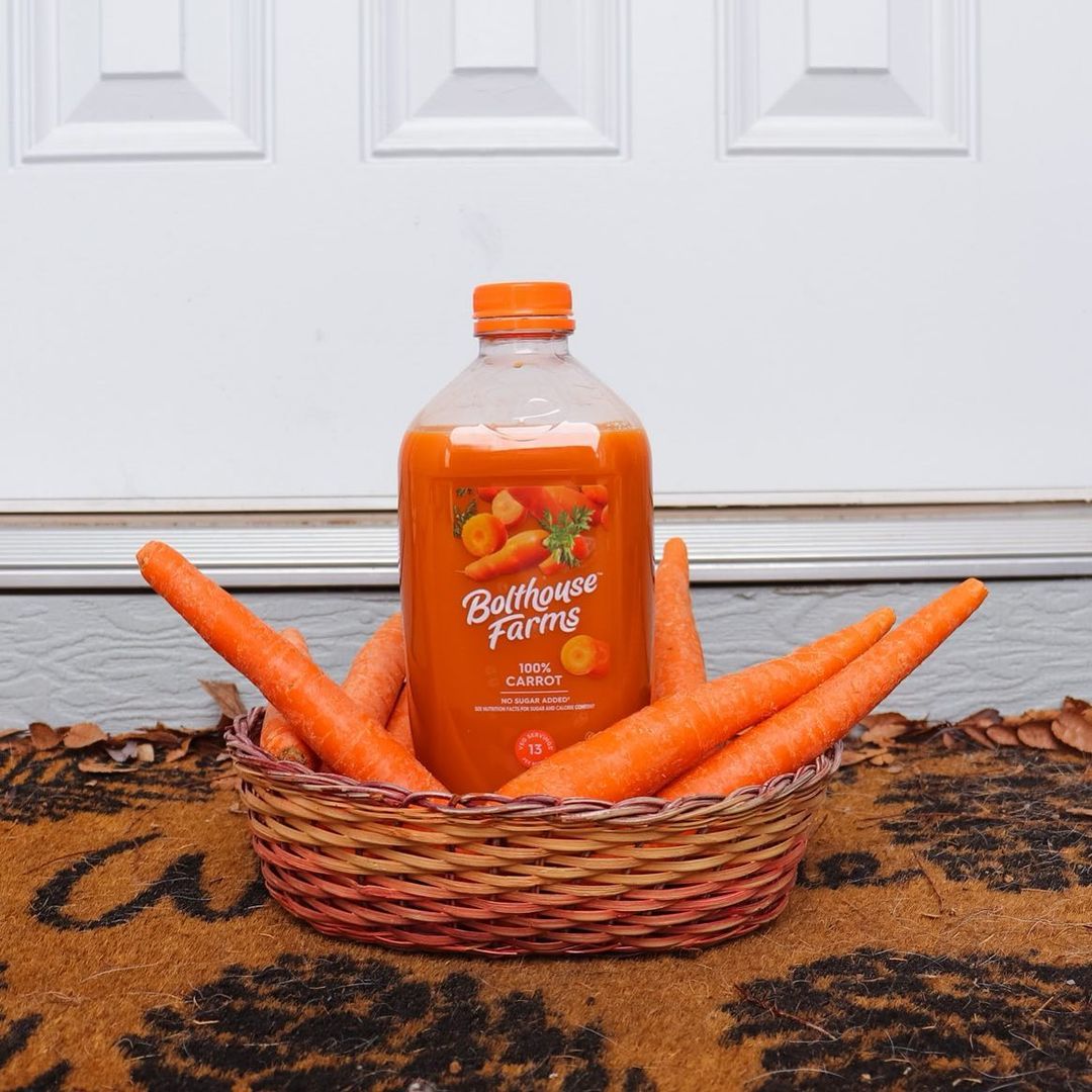 Bolthouse Farms juice in basket with carrots