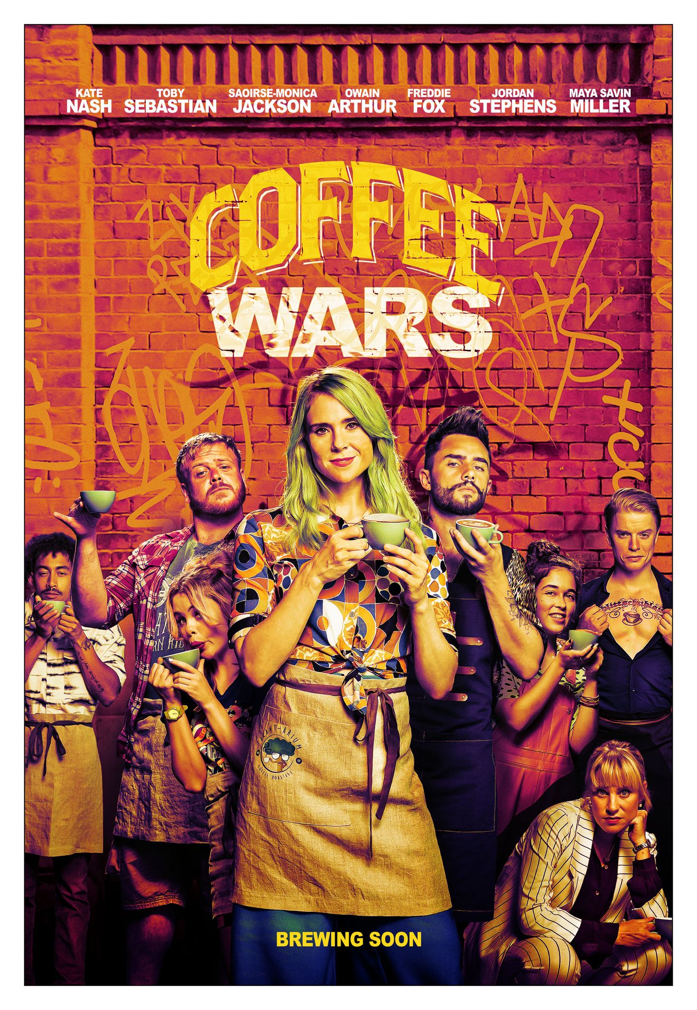 Coffee Wars movie characters holding coffee
