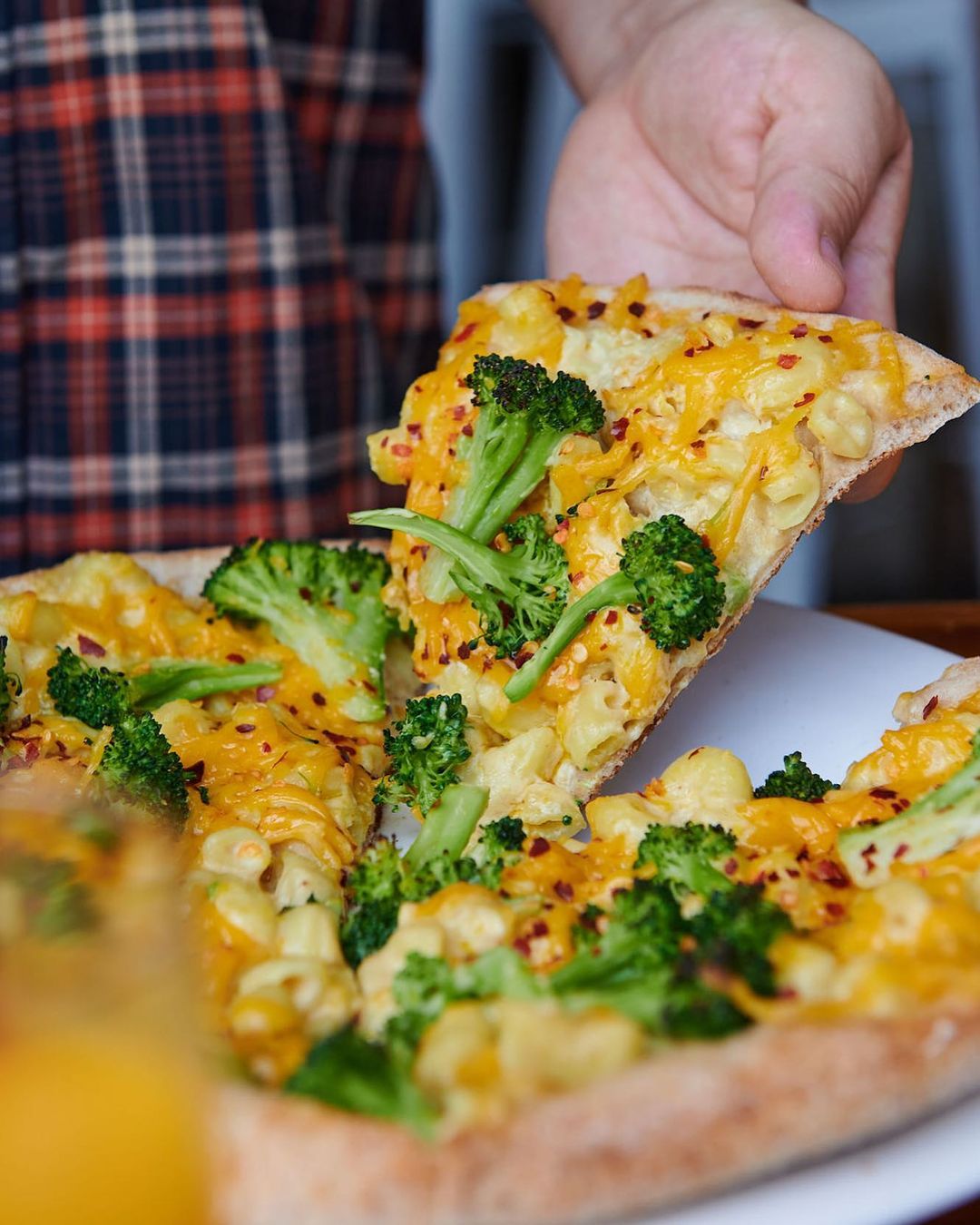 Broccoli Mac n' Cheese pizza from Sage Plant Based Bistro & Brewery