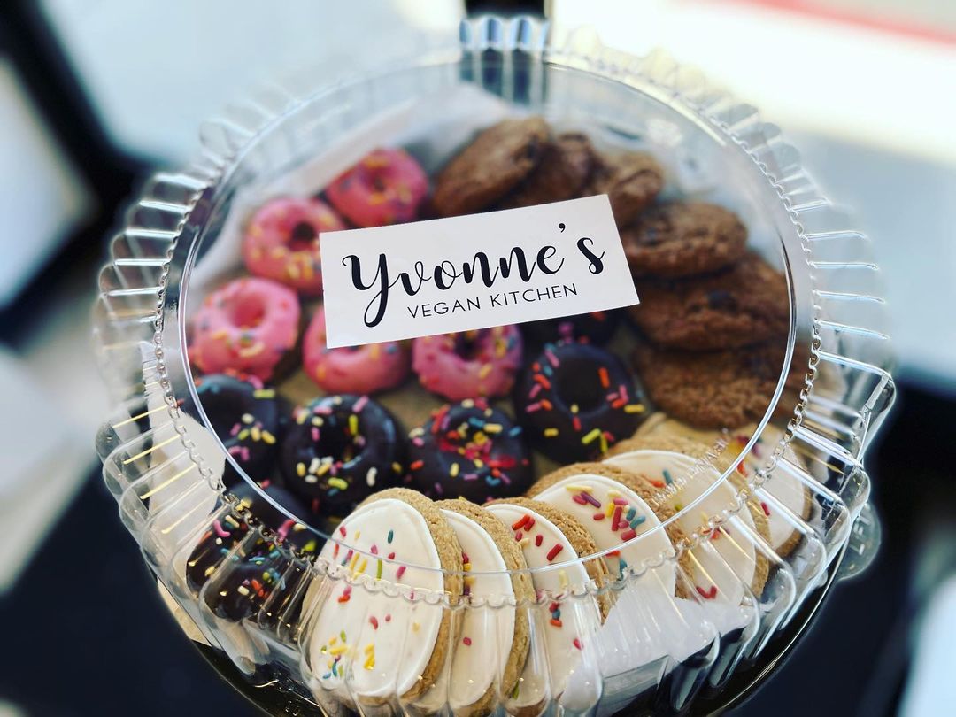 Yvonne's Vegan Kitchen baked goods on plastic tray