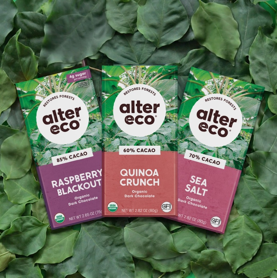 Alter Eco chocolates on greenery