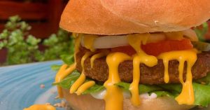 Vegan bagel sandwich on plate