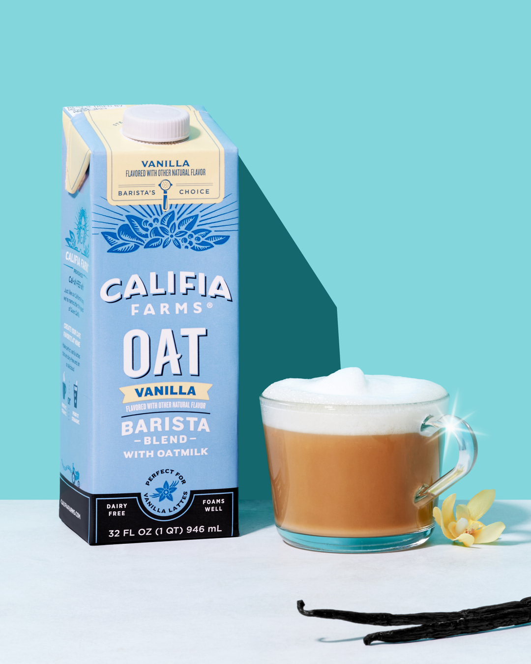Califia Farms milk in cup with carton