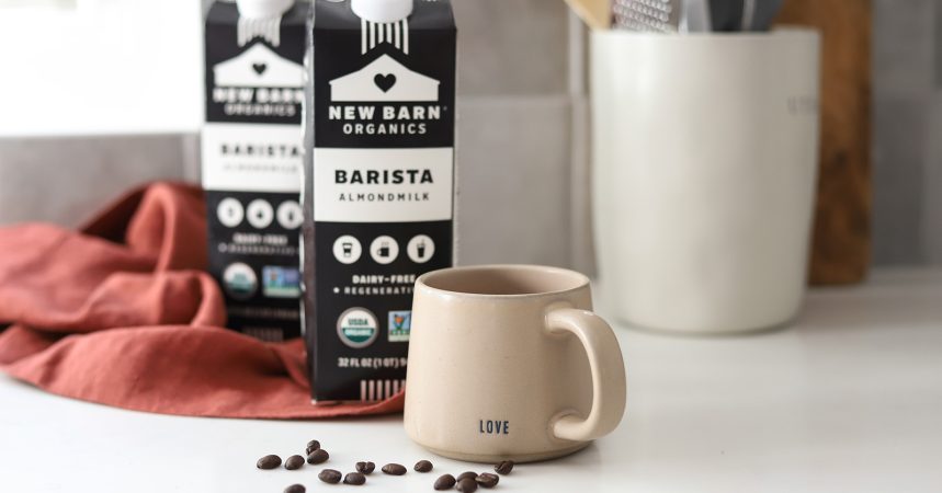 New Barn Organics cartons with coffee