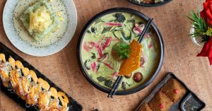 Multiple vegan dishes from Au Lac