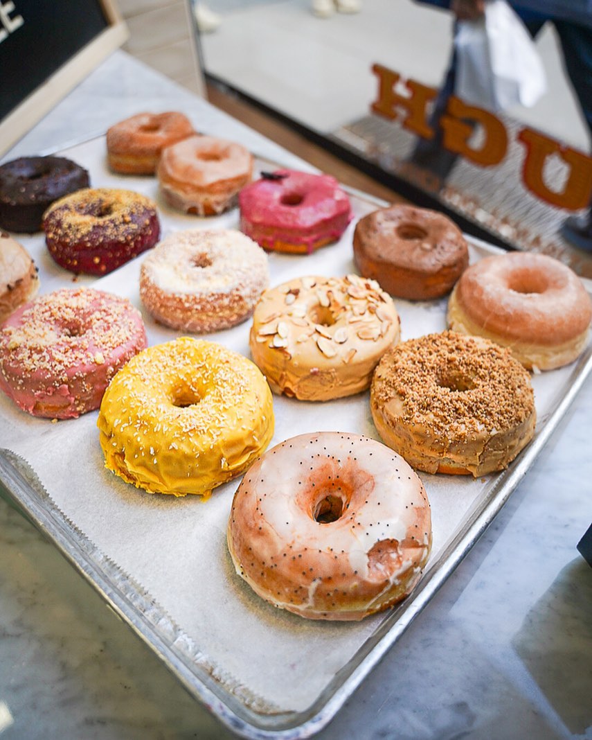 Tray of vegan donuts from Dough Donuts