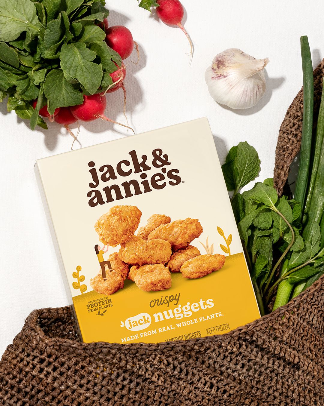Jack & Annie's in bag with vegetables surrounding