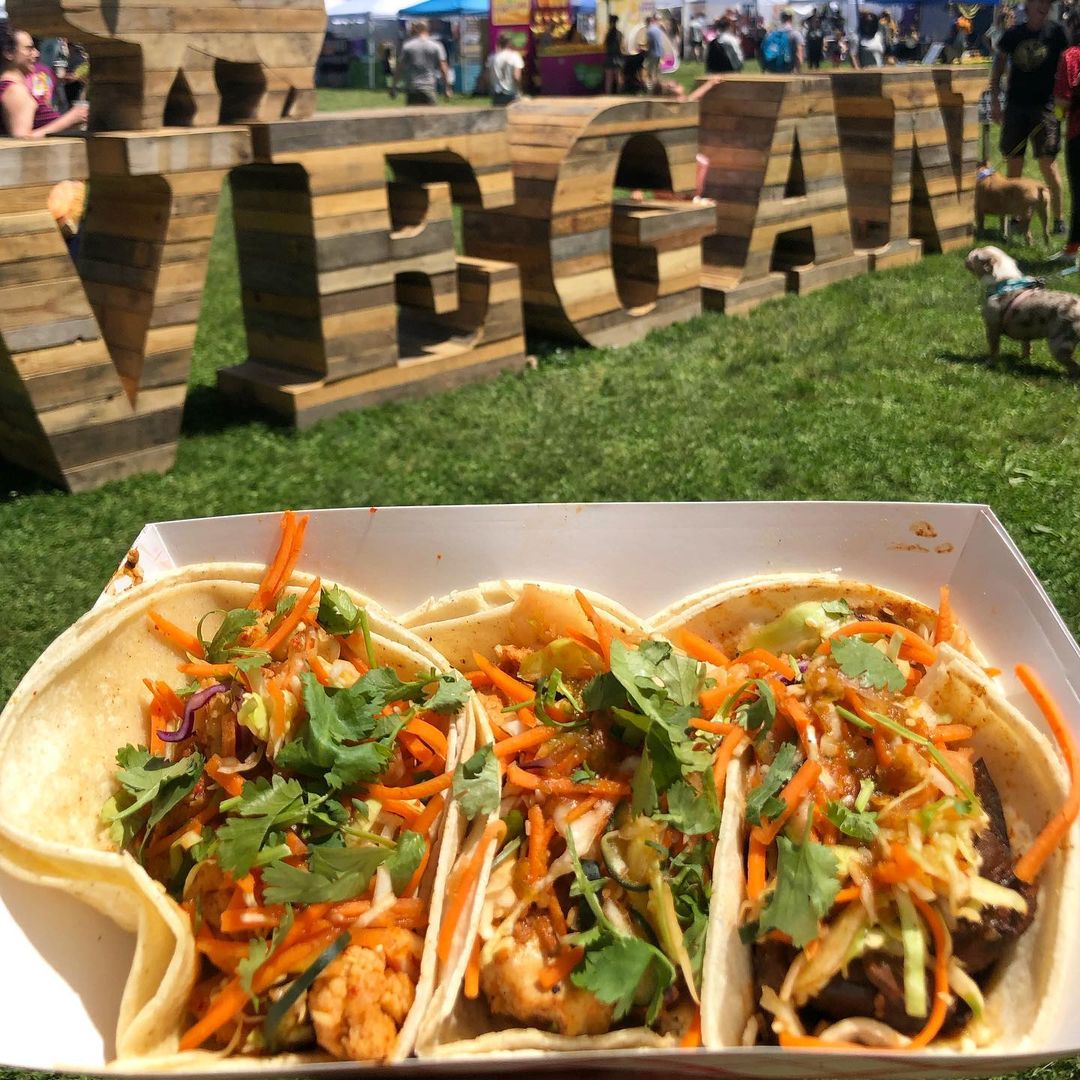 Vegan tacos in tray from Lancaster VegFest