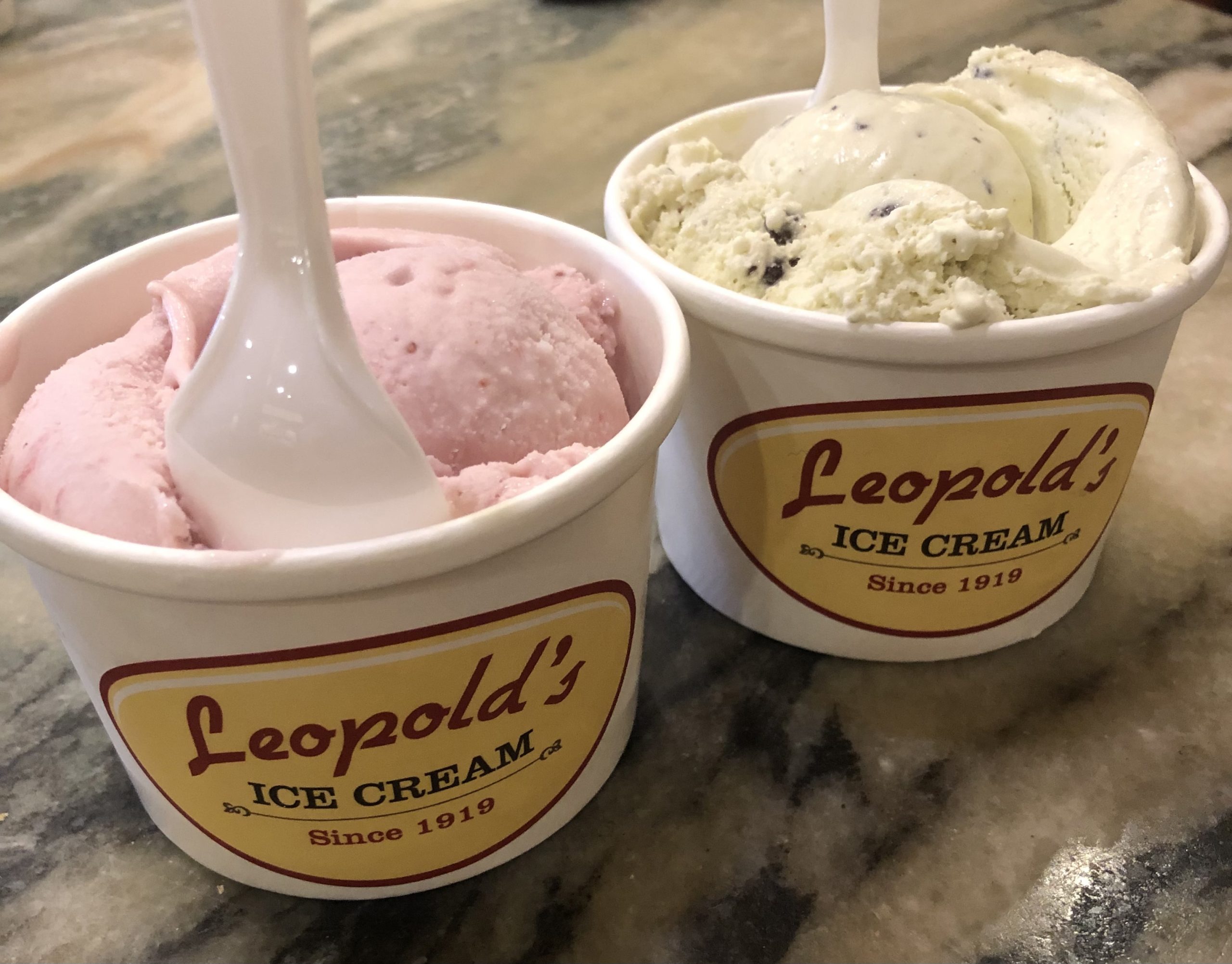 Two Leopald's vegan ice creams