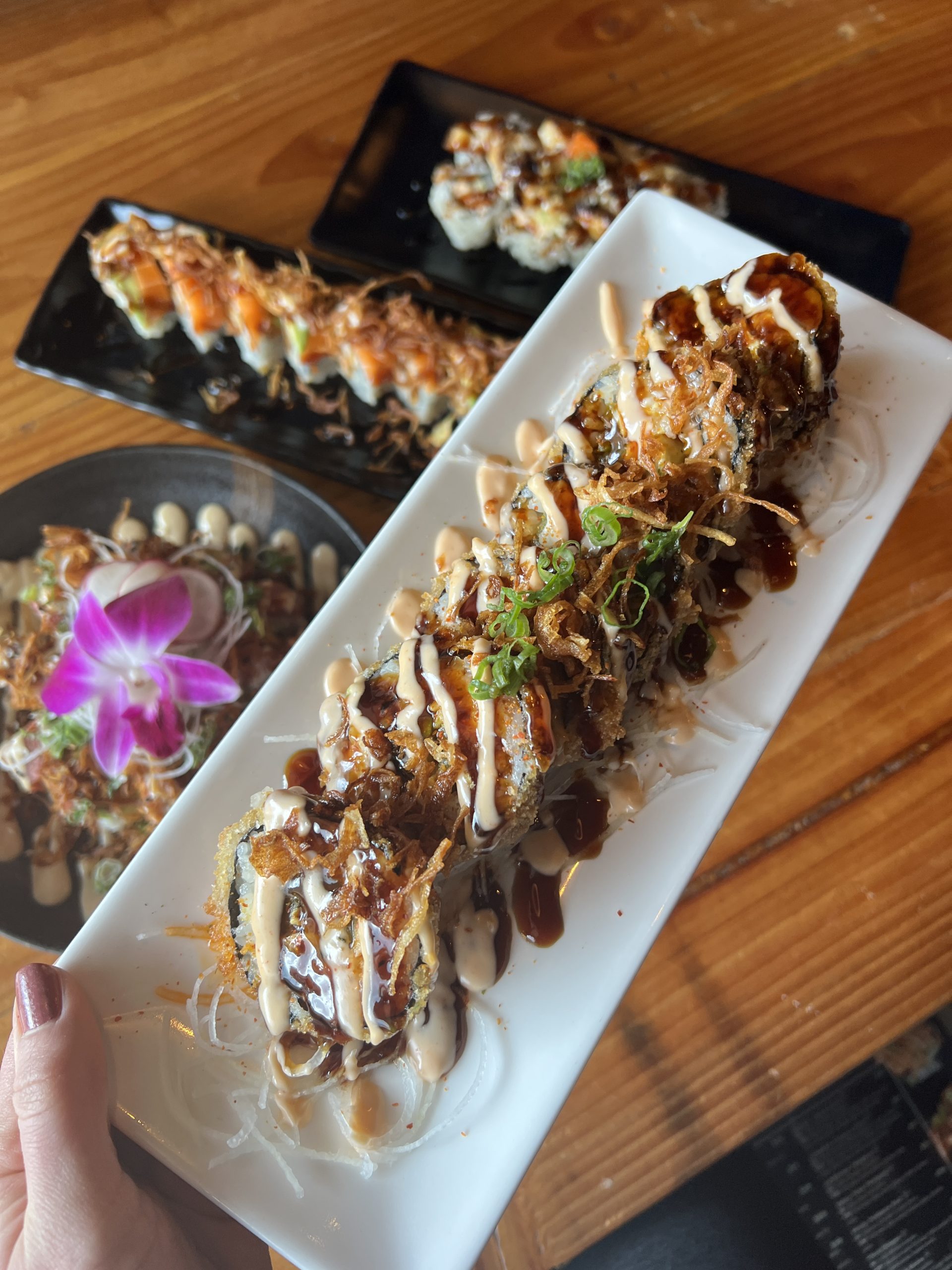Ma-Kin Vegan Sushi sushi rolls on trays