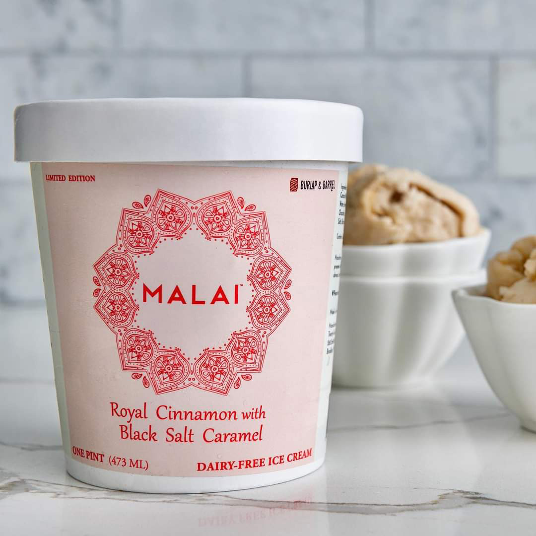 Malai packaging on counter with ingredients in background