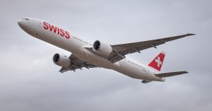 Swiss International Air Lines plane flying