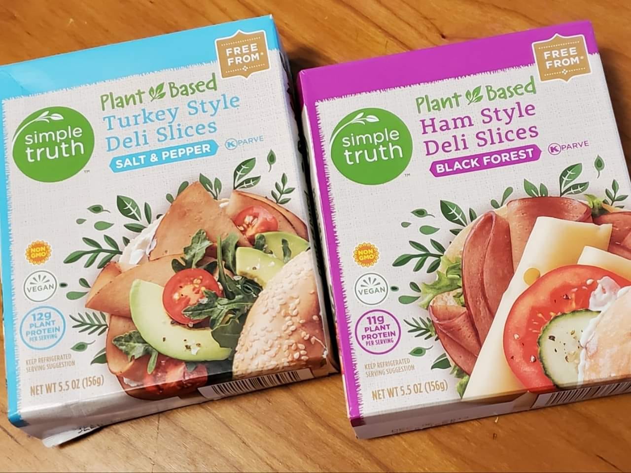 Packages of Simple Truth vegan deli meat