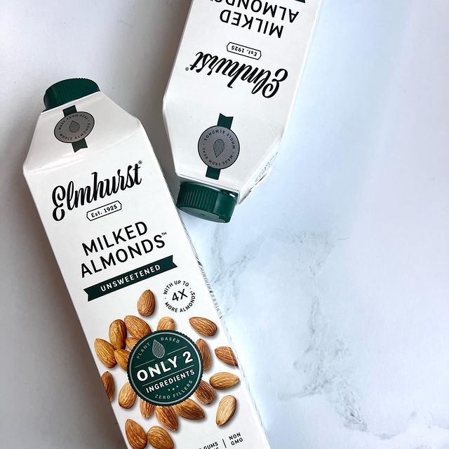 Elmhurst Milked Almond packages on counter
