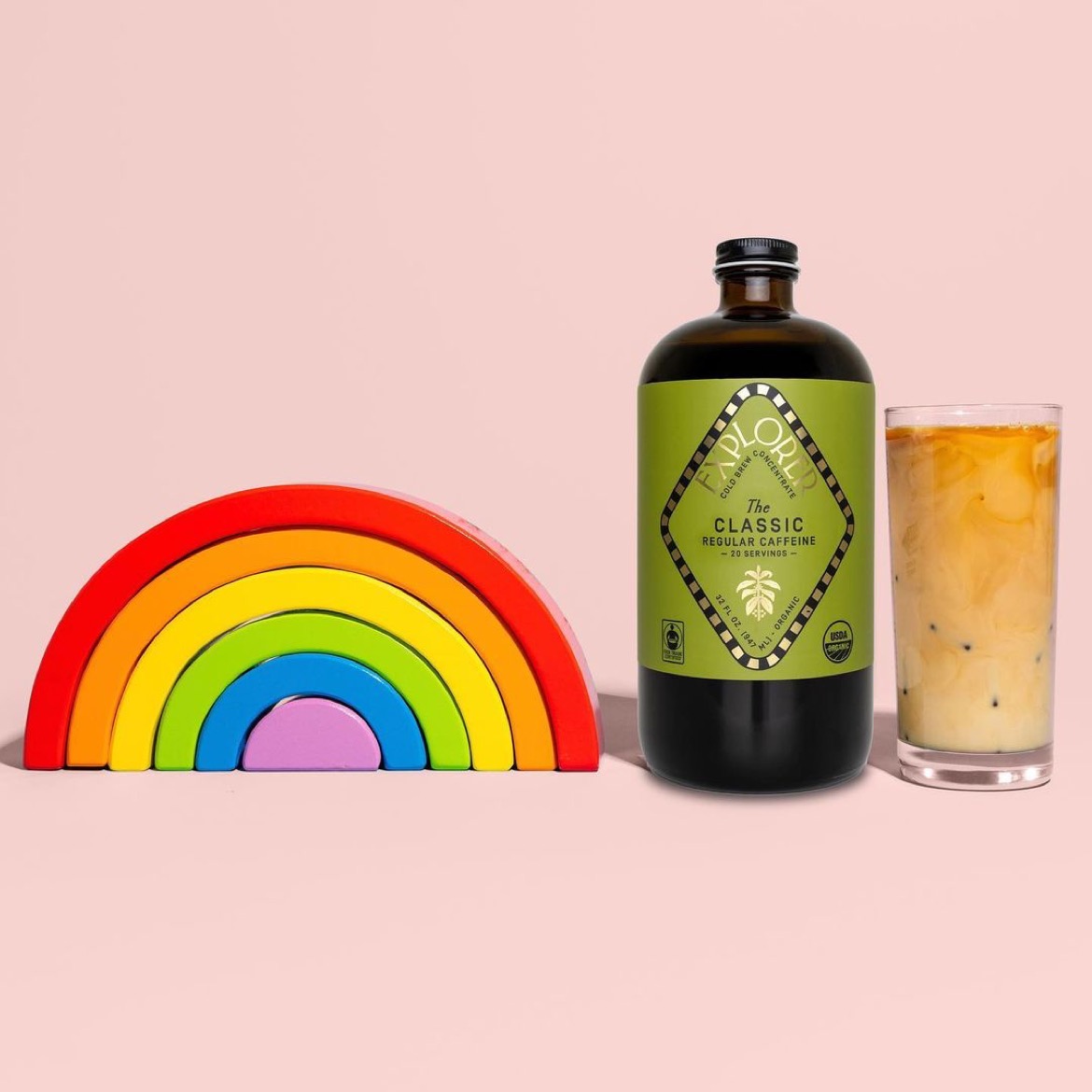 Explorer Cold Brew with coffee and rainbow