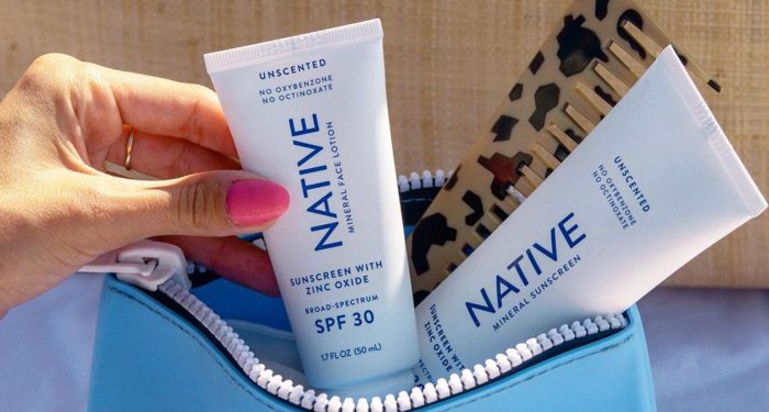 Native sunscreen inside cosmetic bag