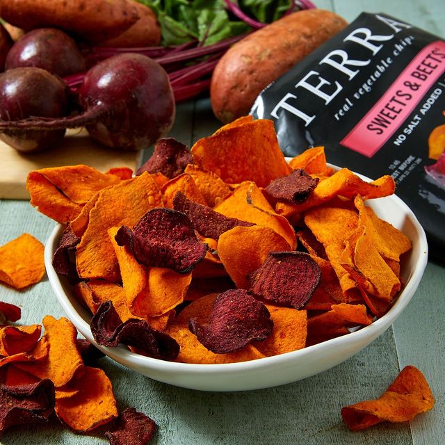 Bowl of Terra Chips with packaging in the background