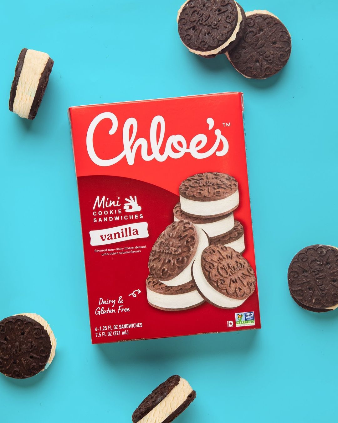 Chloe's Mini Cookie Sandwiches package with cookies surrounding it