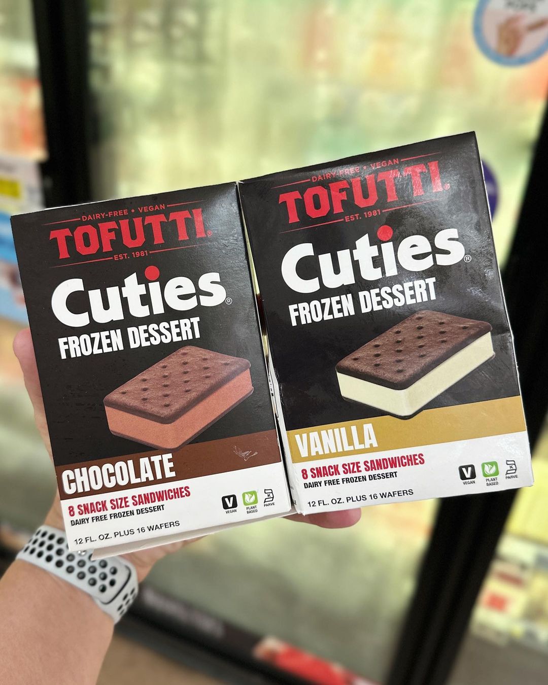 Person holding Tofutti Cuties Frozen Desserts