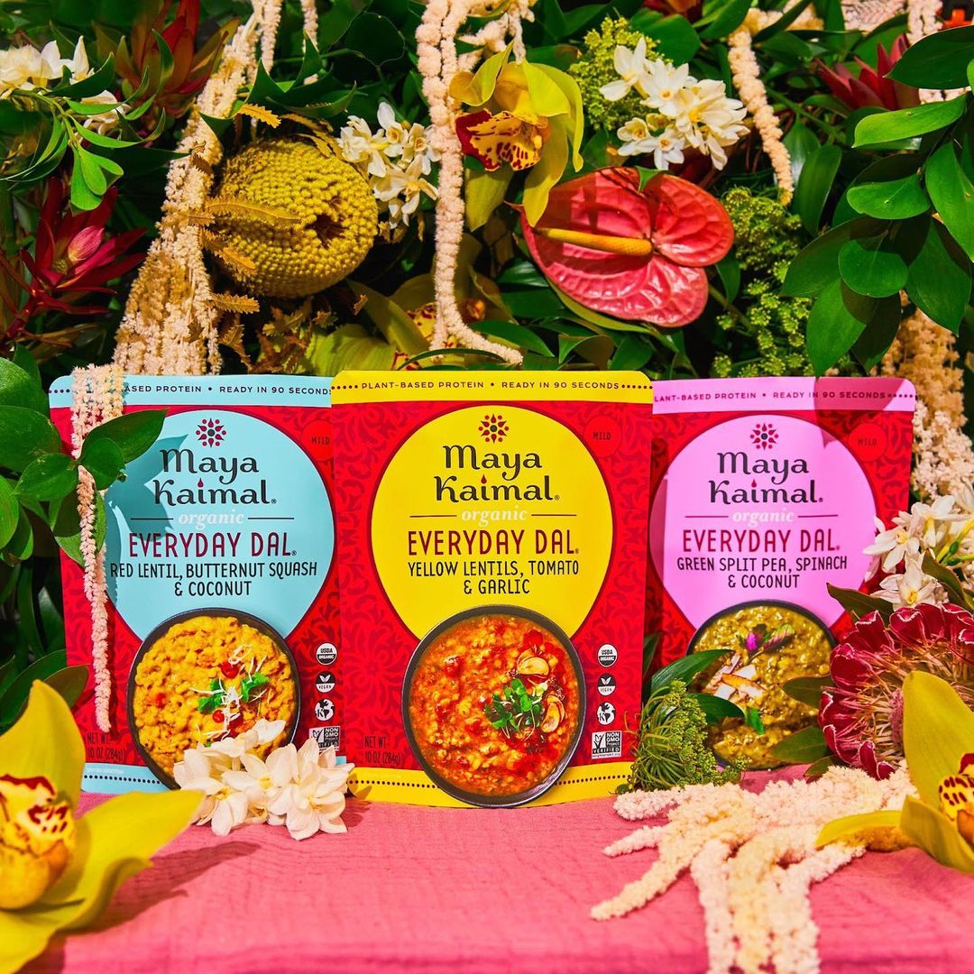 Maya Kaimal vegan meals with florals in background