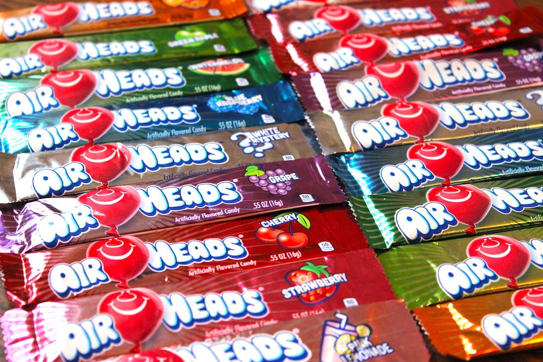 Airheads laid out on surface