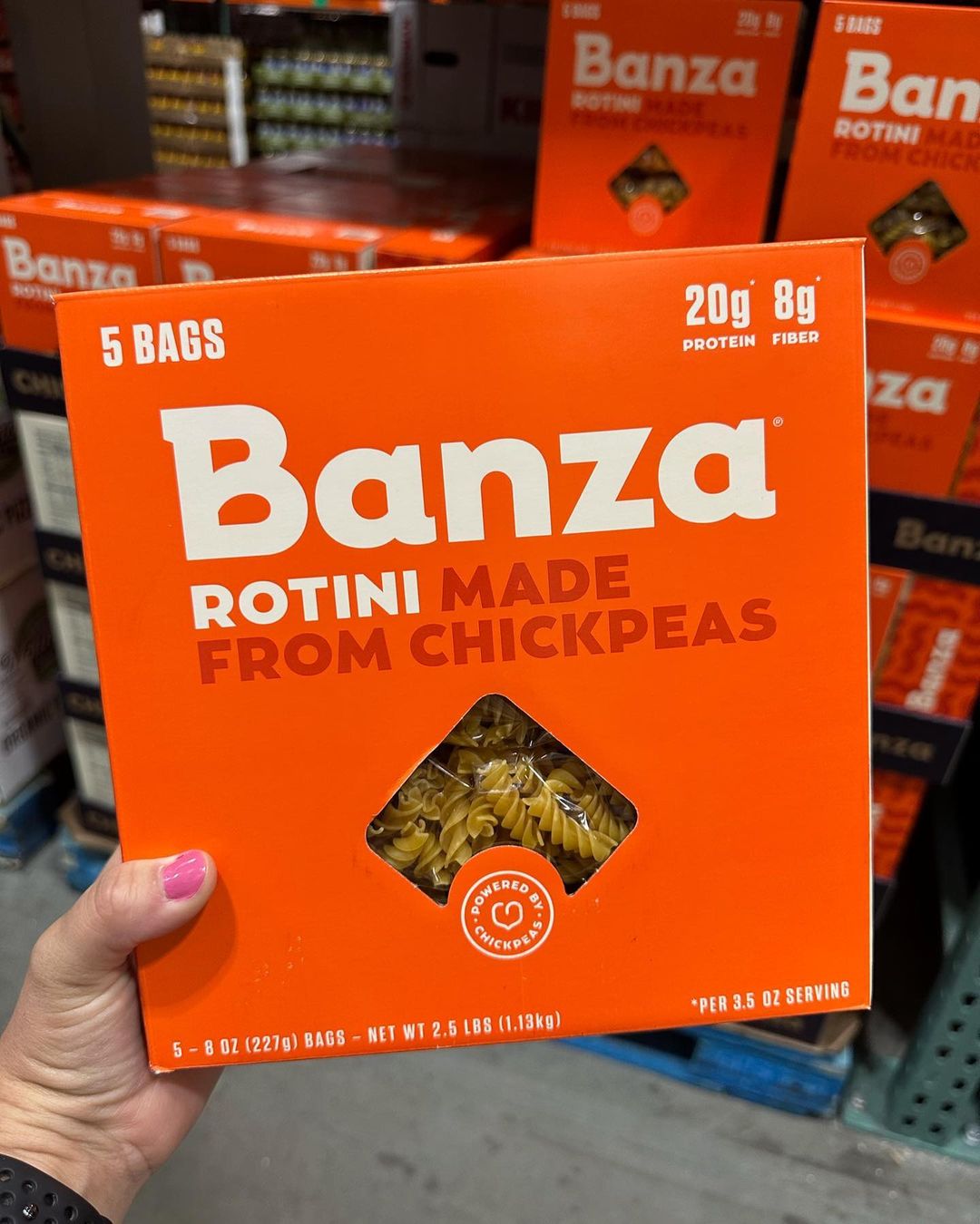 Person holding Banza pasta
