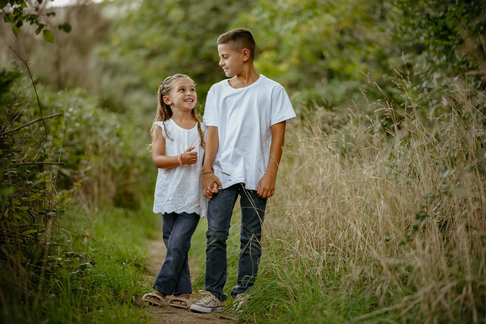 adult siblings walking together