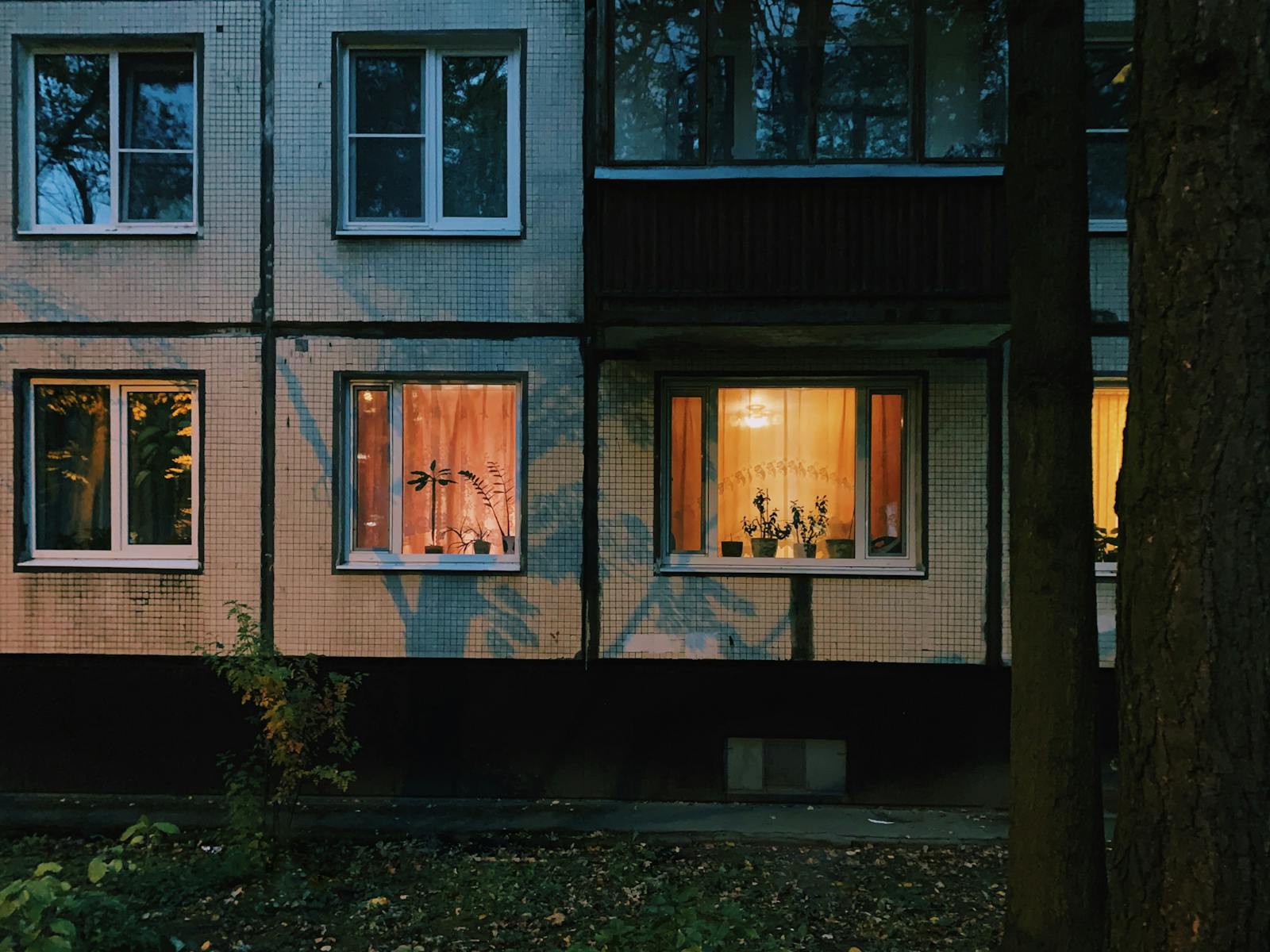 city apartment window evening