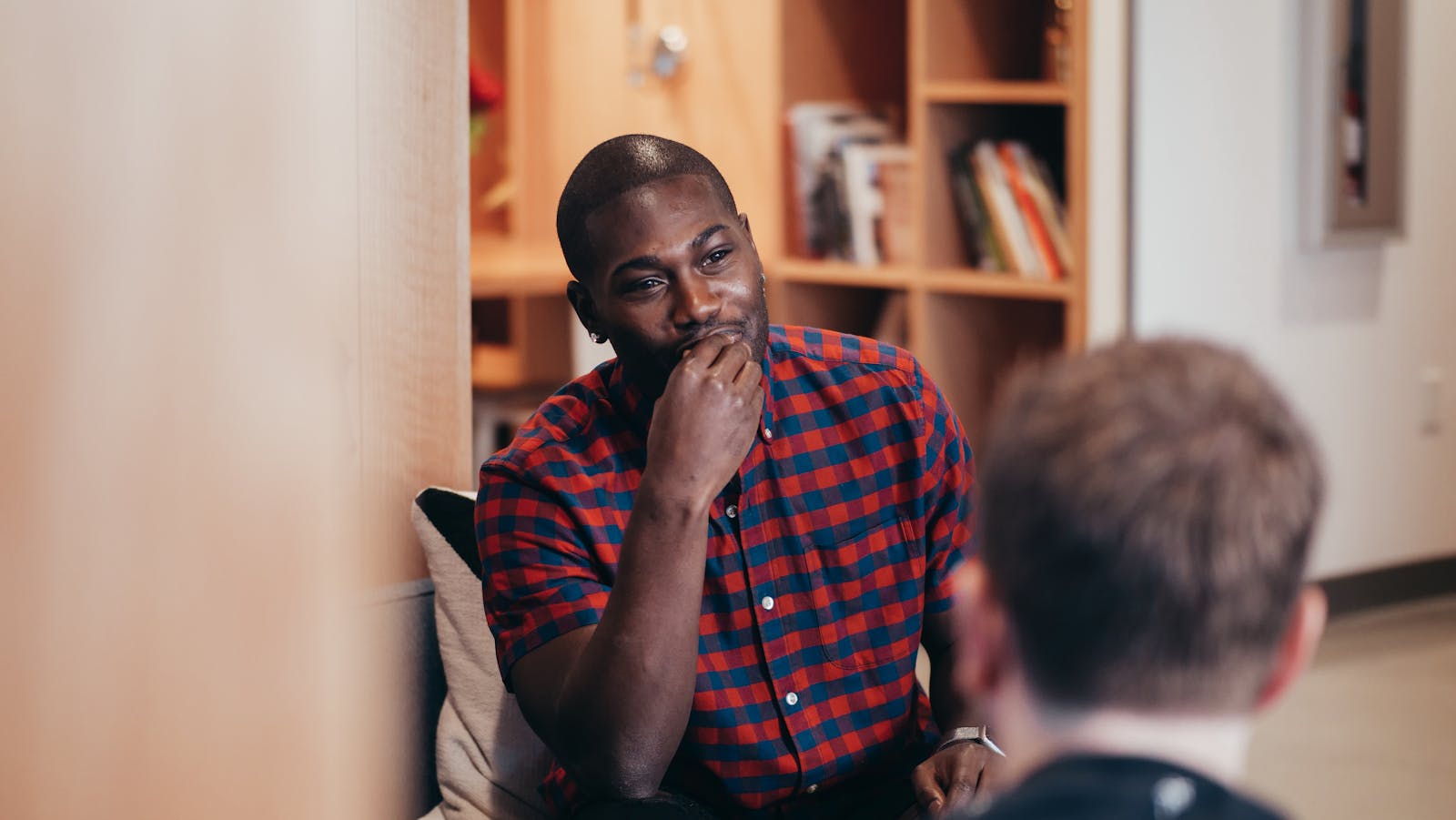 person listening intently