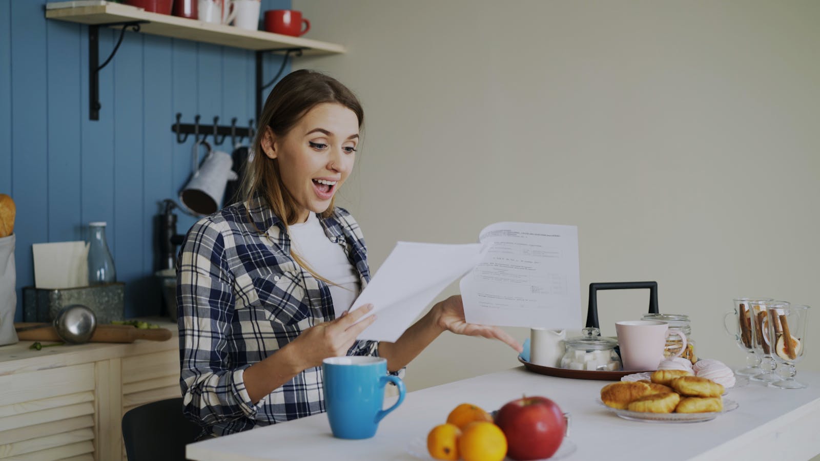 person reading alone kitchen