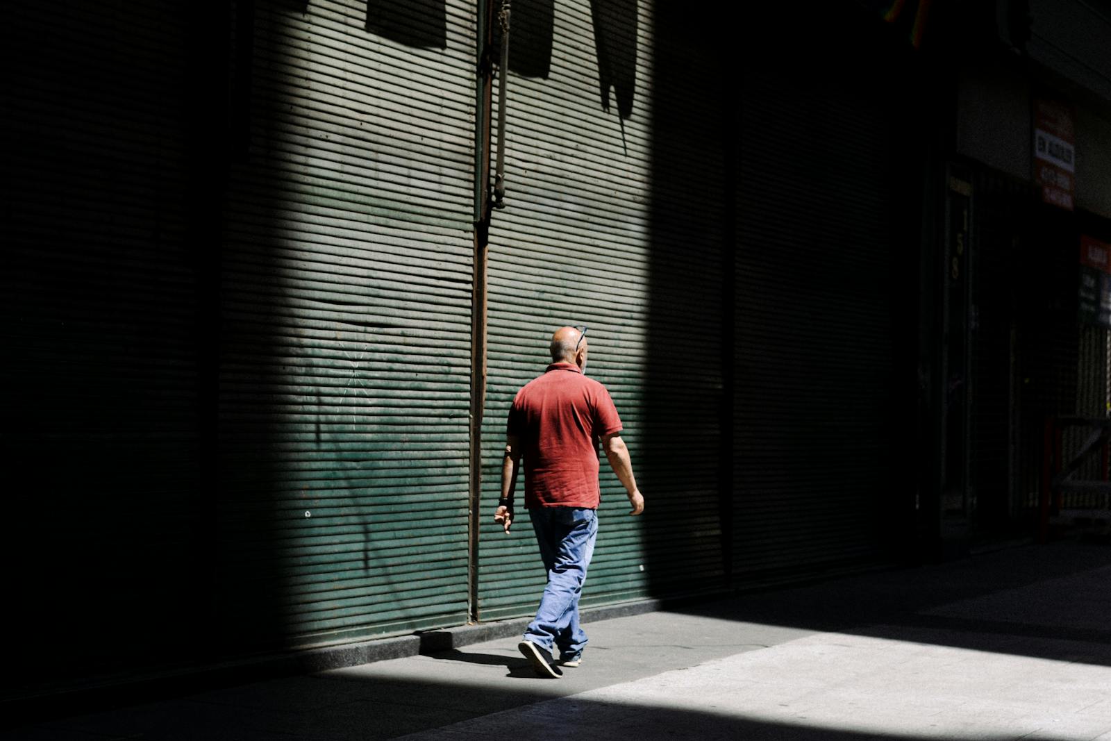 person walking quiet morning street