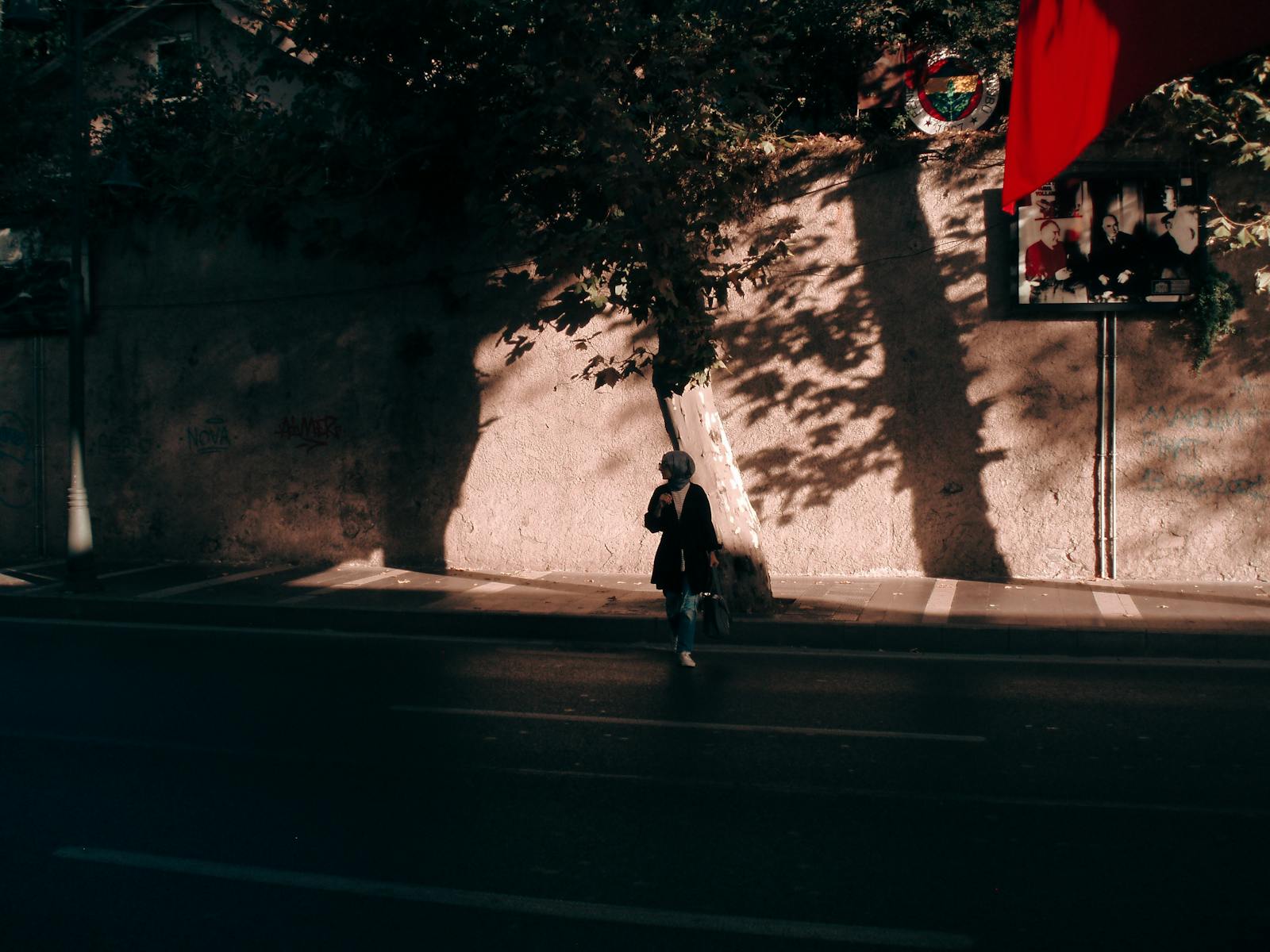 woman walking city alone