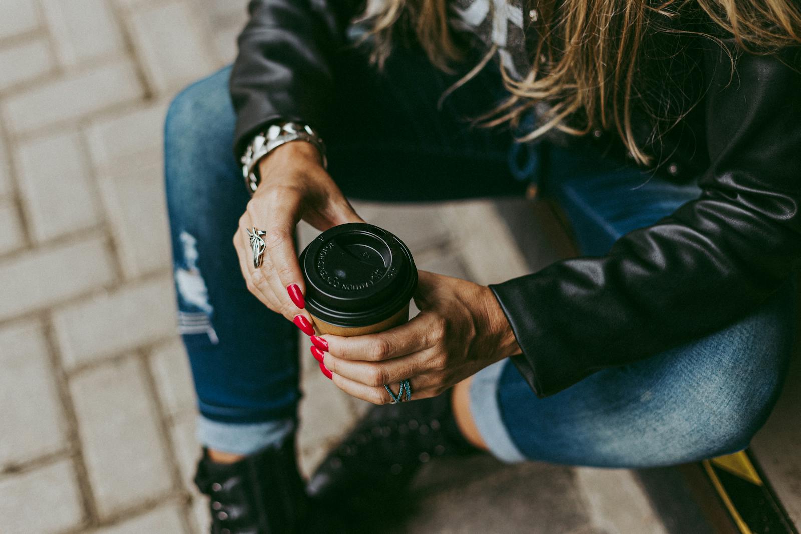 worn leather jacket coffee