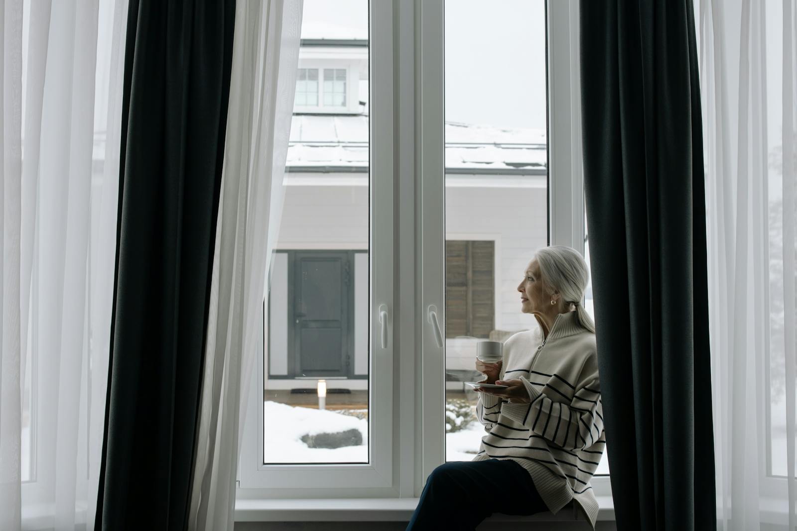 elderly woman quiet morning