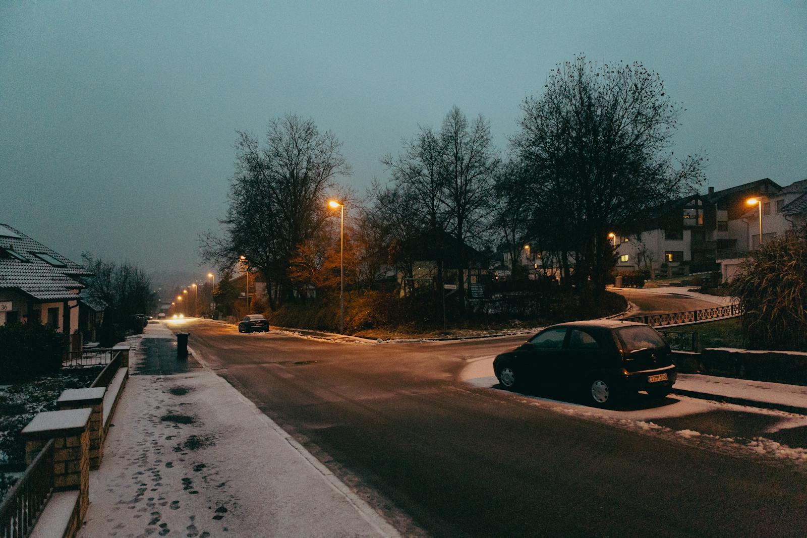 quiet residential sidewalk evening